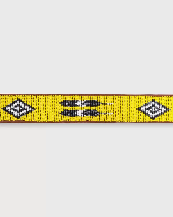 New Sid Mashburn 1.25" African Beaded Belt Yellow Multi Feather Design