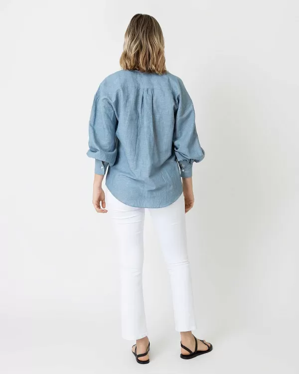 Hot Ann Mashburn Anaya Popover Shirt Extra Light Washed Cotolino Chambray