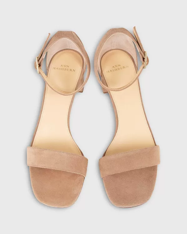 Online Ann Mashburn Ankle-Wrap Block Heel Caramel Suede