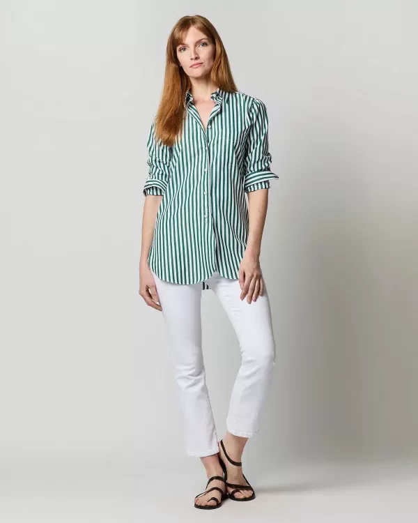 Online Ann Mashburn Boyfriend Shirt Green Awning Stripe Poplin