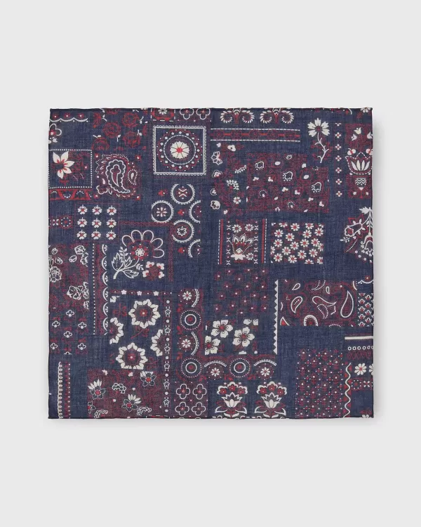 Hot Sid Mashburn Cotton Print Pocket Square Navy Patchwork Paisley