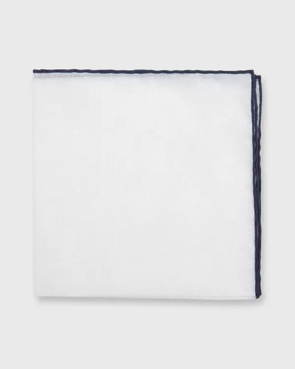 Flash Sale Sid Mashburn Hand-Rolled Pocket Square White Cotolino/Navy Edge