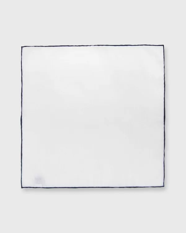 Flash Sale Sid Mashburn Hand-Rolled Pocket Square White Cotolino/Navy Edge