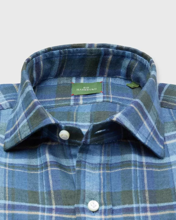 Shop Sid Mashburn Otto Handmade Sport Shirt Slate/Olive/Oat Brushed Plaid Flannel