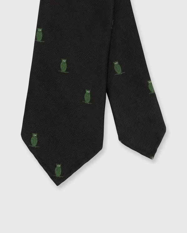 Clearance Sid Mashburn Silk Woven Club Tie Black/Green Owl