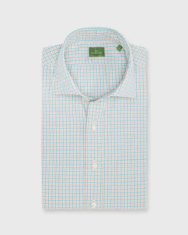 Hot Sid Mashburn Spread Collar Sport Shirt Peach/River Tattersall Poplin