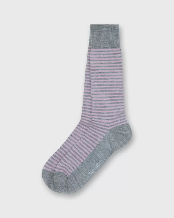 New Sid Mashburn Striped Trouser Dress Socks Heather Grey/Orchid Extra Fine Merino